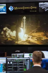 Date: March 03, 2024. Location: Bldg. 30, FCR-1 Subject: Flight controllers on console during launch of the SpaceX Crew-8 Dragon Craft from Launch Pad 39-A at the Kennedy Space Center, Fla. (Dominick, Barratt, Epps, Grebenkin) Photo Credit: NASA/Josh Valcarcel